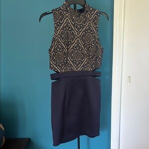 Speechless Gold and Brown Sheath Mini Dress Mock Neck